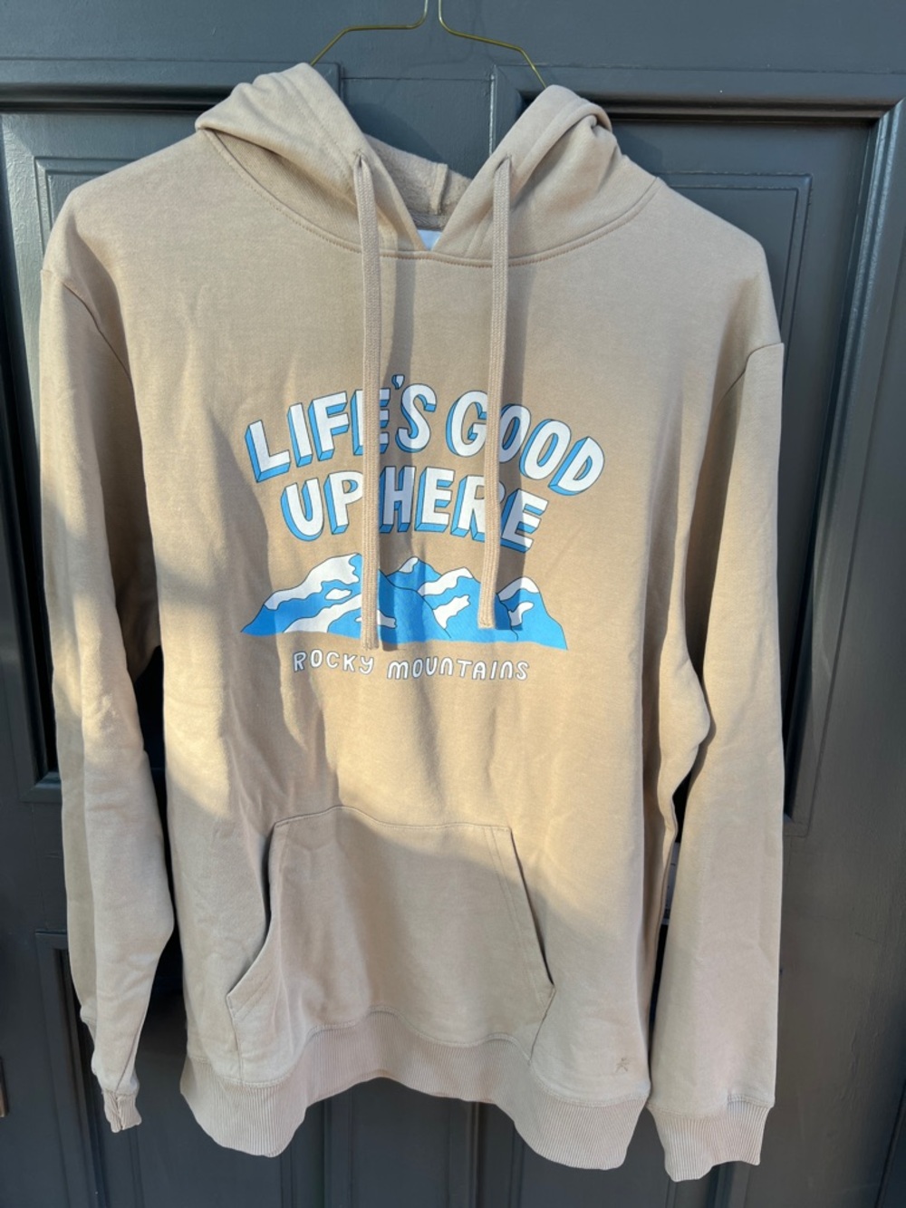 Beige Rocky Mountains Graphic Pullover Hoodie